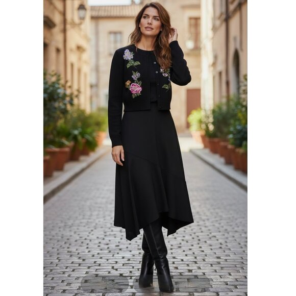 Carolina Herrera Black Multi Floral Embroidered Cardigan $1,990